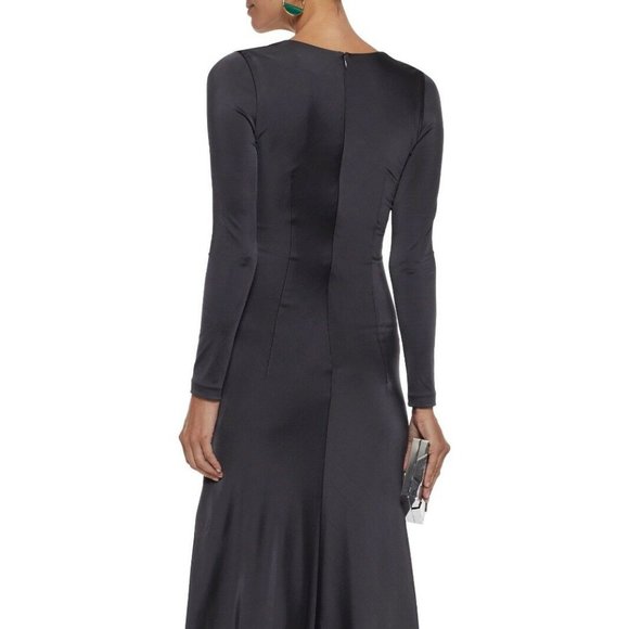 CUSHNIE ET OCHS Magdelena Embellished Satin-Jersey Midi Dress Dark Grey Size 0, - Picture 4 of 9